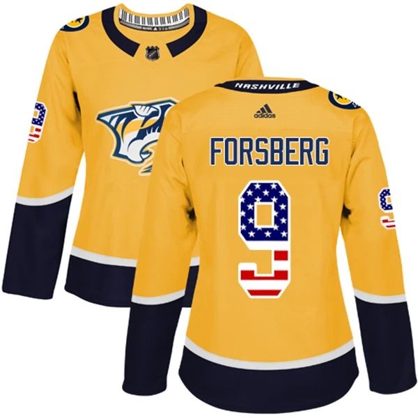 Damen Nashville Predators Trikot Filip Forsberg 9 Kulta USA Flag Fashion Authentic